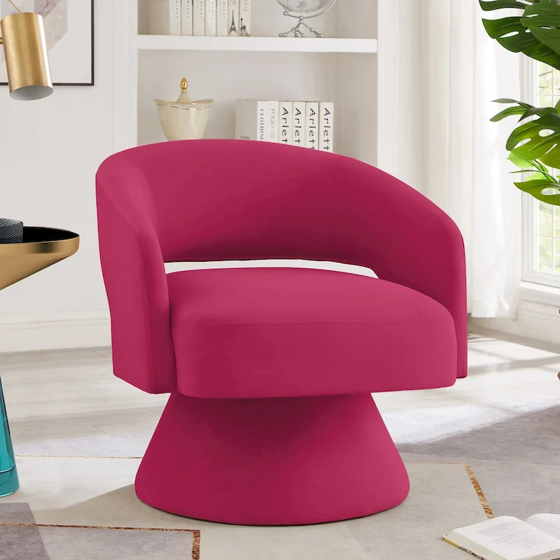 Fauteuil pivotant moderne de style tonneau, fauteuil d'appoint rond en velours rembourré, fauteuil pivotant confortable à 360 degrés avec dossier ouvert