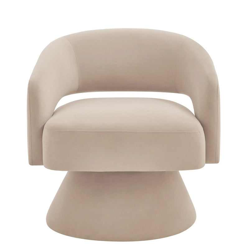 Fauteuil pivotant moderne de style tonneau, fauteuil d'appoint rond en velours rembourré, fauteuil pivotant confortable à 360 degrés avec dossier ouvert