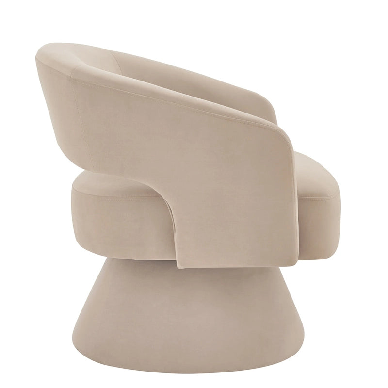 Fauteuil pivotant moderne de style tonneau, fauteuil d'appoint rond en velours rembourré, fauteuil pivotant confortable à 360 degrés avec dossier ouvert