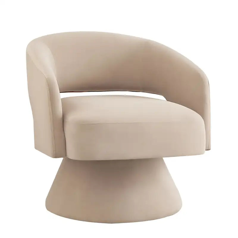 Fauteuil pivotant moderne de style tonneau, fauteuil d'appoint rond en velours rembourré, fauteuil pivotant confortable à 360 degrés avec dossier ouvert