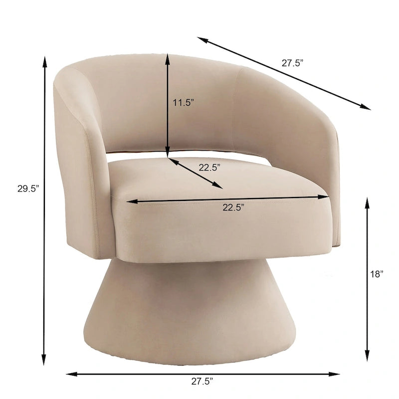 Fauteuil pivotant moderne de style tonneau, fauteuil d'appoint rond en velours rembourré, fauteuil pivotant confortable à 360 degrés avec dossier ouvert