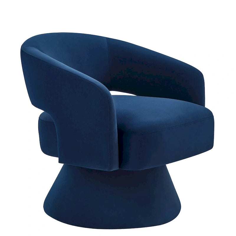 Fauteuil pivotant moderne de style tonneau, fauteuil d'appoint rond en velours rembourré, fauteuil pivotant confortable à 360 degrés avec dossier ouvert