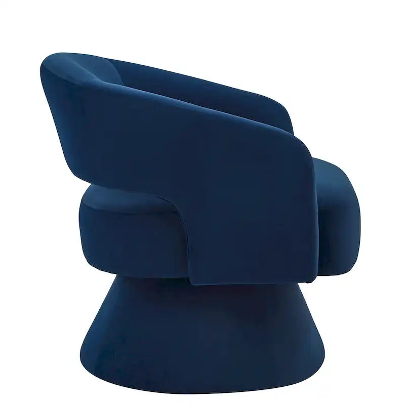 Fauteuil pivotant moderne de style tonneau, fauteuil d'appoint rond en velours rembourré, fauteuil pivotant confortable à 360 degrés avec dossier ouvert