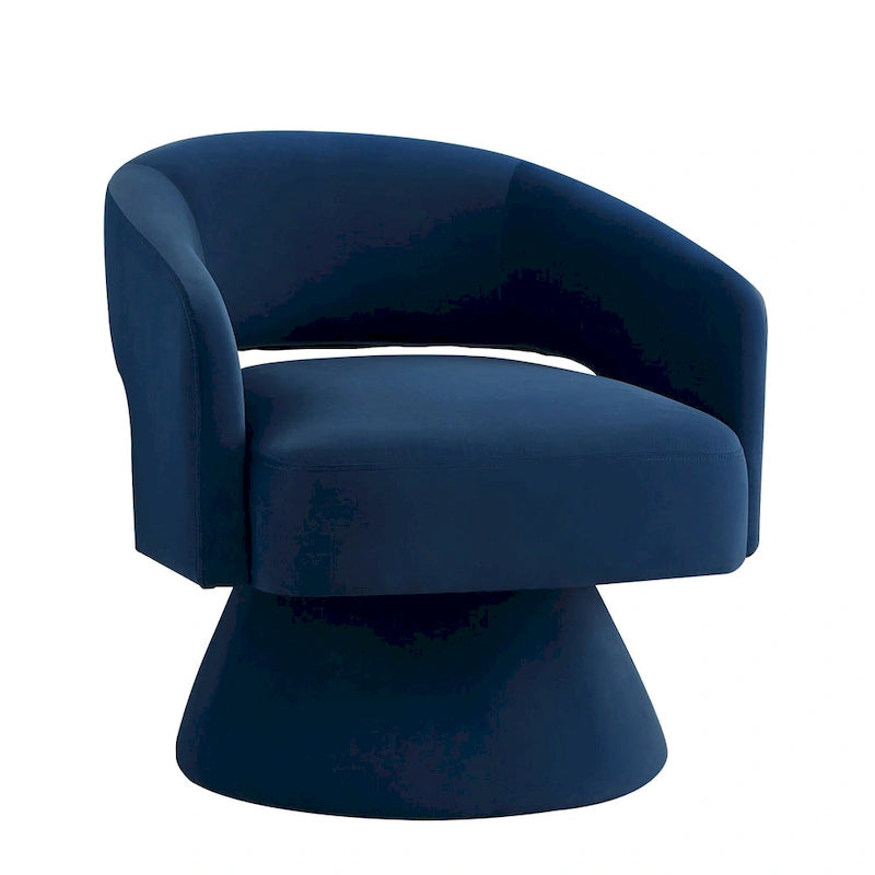 Fauteuil pivotant moderne de style tonneau, fauteuil d'appoint rond en velours rembourré, fauteuil pivotant confortable à 360 degrés avec dossier ouvert