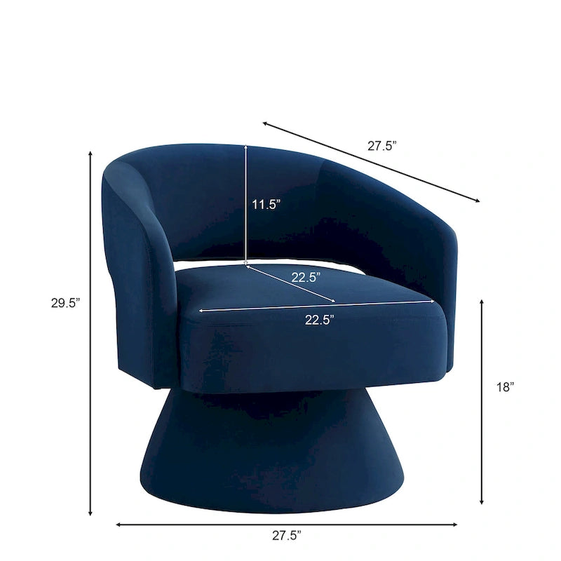 Fauteuil pivotant moderne de style tonneau, fauteuil d'appoint rond en velours rembourré, fauteuil pivotant confortable à 360 degrés avec dossier ouvert