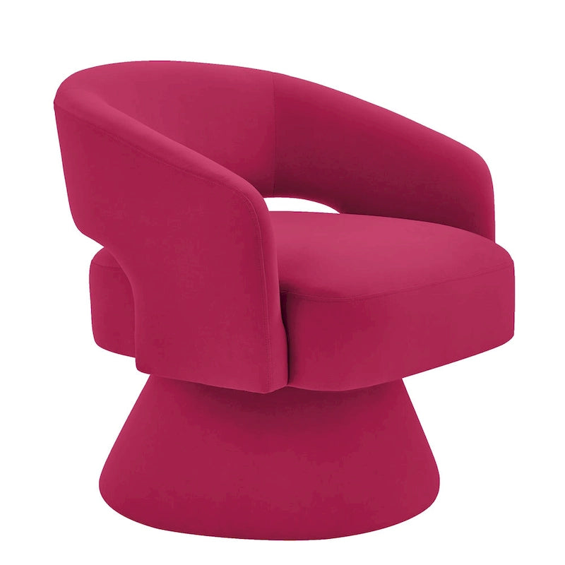 Fauteuil pivotant moderne de style tonneau, fauteuil d'appoint rond en velours rembourré, fauteuil pivotant confortable à 360 degrés avec dossier ouvert