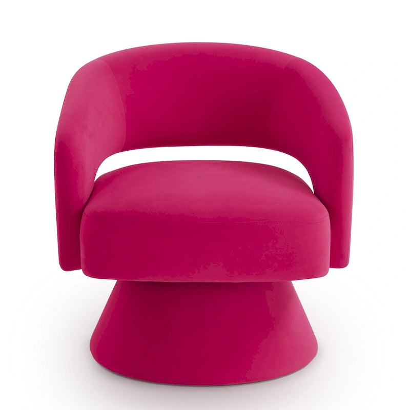 Fauteuil pivotant moderne de style tonneau, fauteuil d'appoint rond en velours rembourré, fauteuil pivotant confortable à 360 degrés avec dossier ouvert