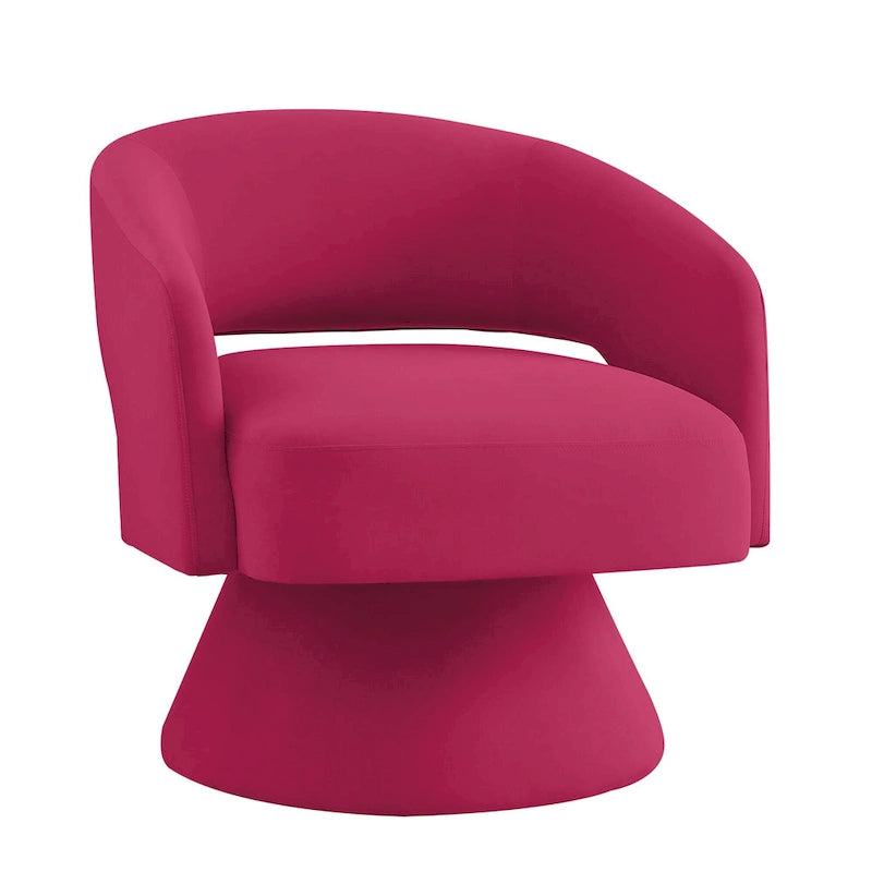 Fauteuil pivotant moderne de style tonneau, fauteuil d'appoint rond en velours rembourré, fauteuil pivotant confortable à 360 degrés avec dossier ouvert
