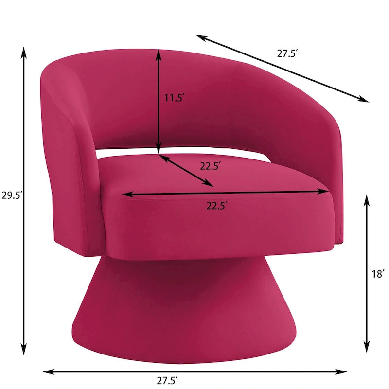 Fauteuil pivotant moderne de style tonneau, fauteuil d'appoint rond en velours rembourré, fauteuil pivotant confortable à 360 degrés avec dossier ouvert