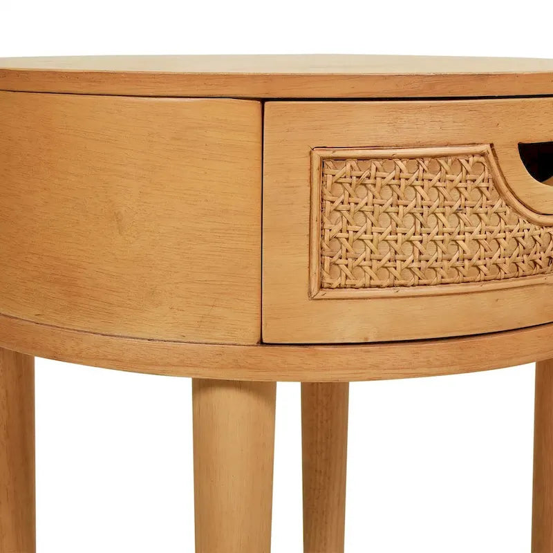 Table d'appoint ronde Cabana 18 en rotin canne, bois de chêne brun naturel