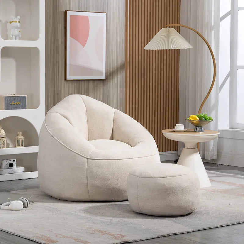 Fauteuil d'appoint beige moderne 40 en microfibre avec repose-pieds