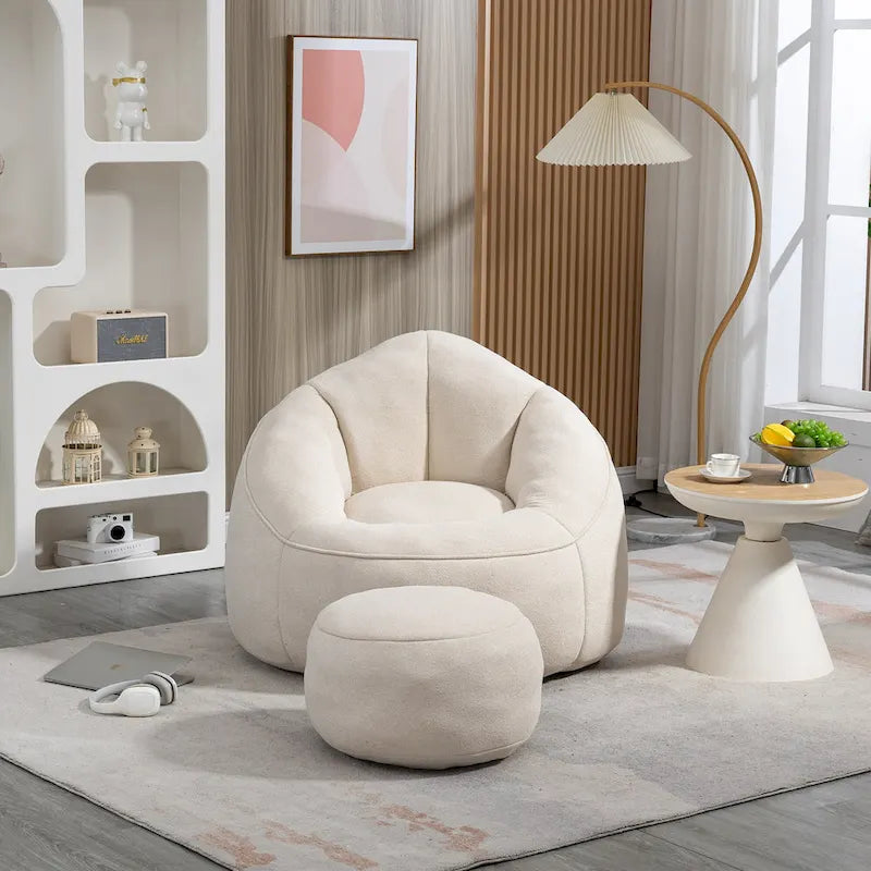 Fauteuil d'appoint beige moderne 40 en microfibre avec repose-pieds
