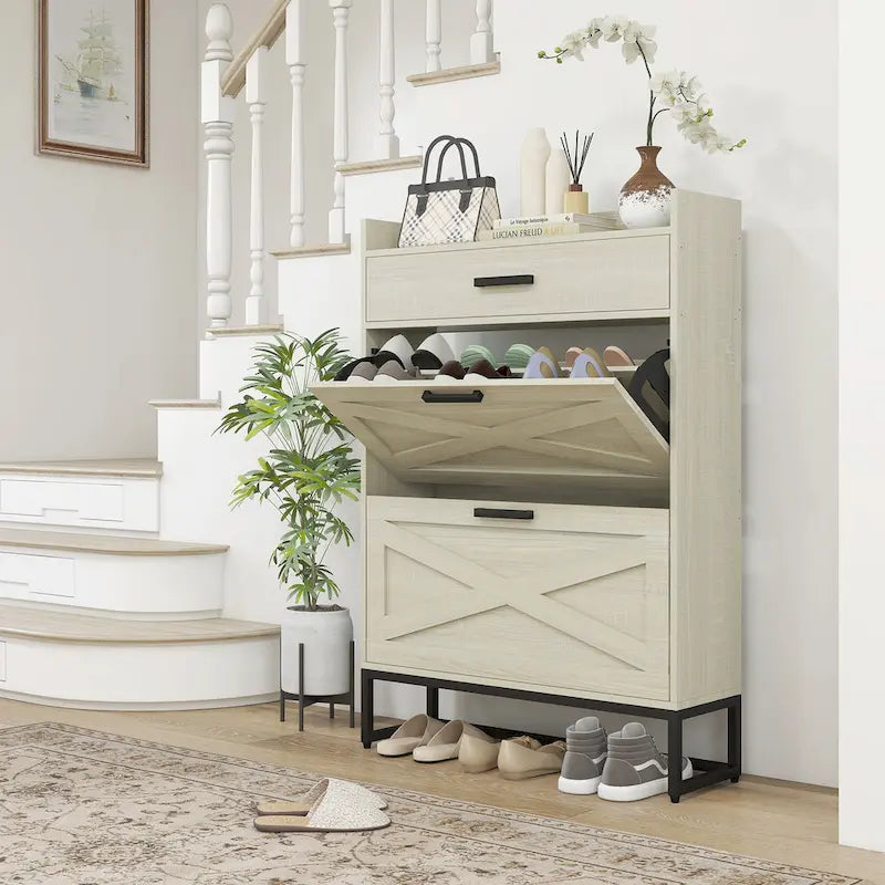 Meuble à chaussures avec portes, meuble de rangement à chaussures à 6 niveaux avec étagères réglables, étagère à chaussures en bois, organisateur de rangement pour chaussures