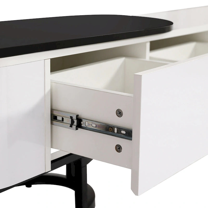 Meuble TV extensible 67,7-76,4 pour téléviseurs jusqu'à 75 pouces, console multimédia avec 3 tiroirs et pieds réglables en métal.