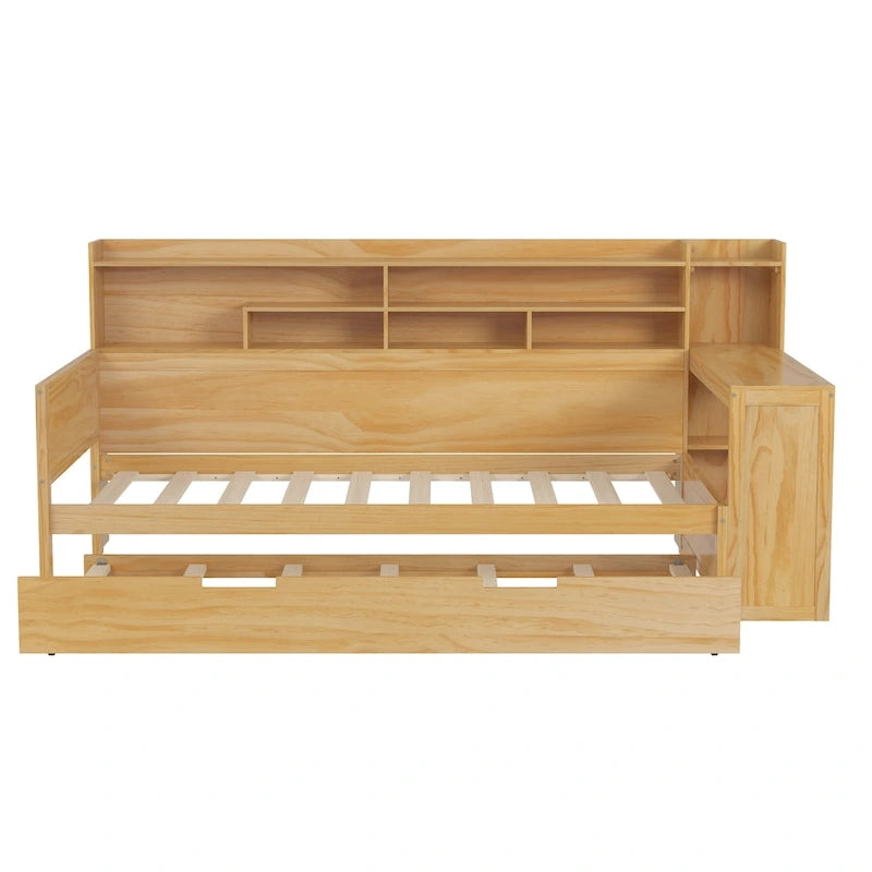 Lit de jour double avec étagères, lit gigogne et bureau