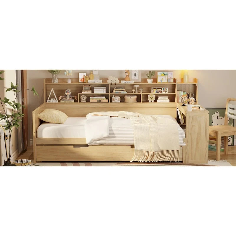 Lit de jour double avec étagères, lit gigogne et bureau