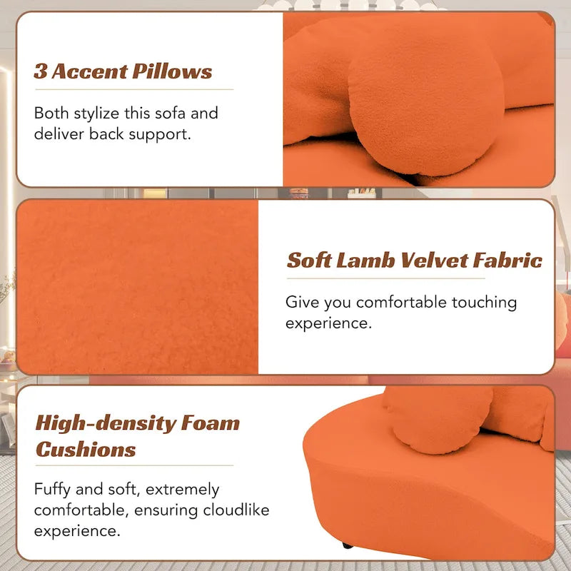 Canapé sans accoudoirs en velours d'agneau 103,5 cm avec 6 coussins et design flottant