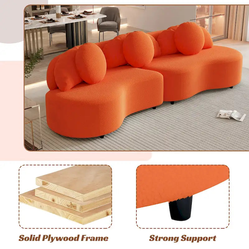 Canapé sans accoudoirs en velours d'agneau 103,5 cm avec 6 coussins et design flottant