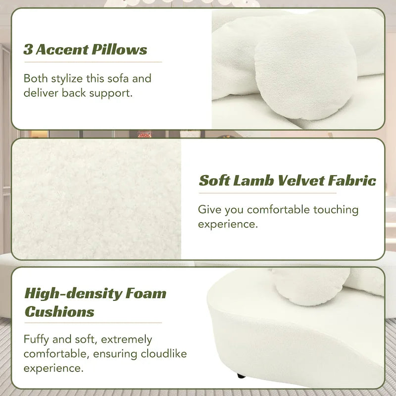 Canapé sans accoudoirs en velours d'agneau 103,5 cm avec 6 coussins et design flottant