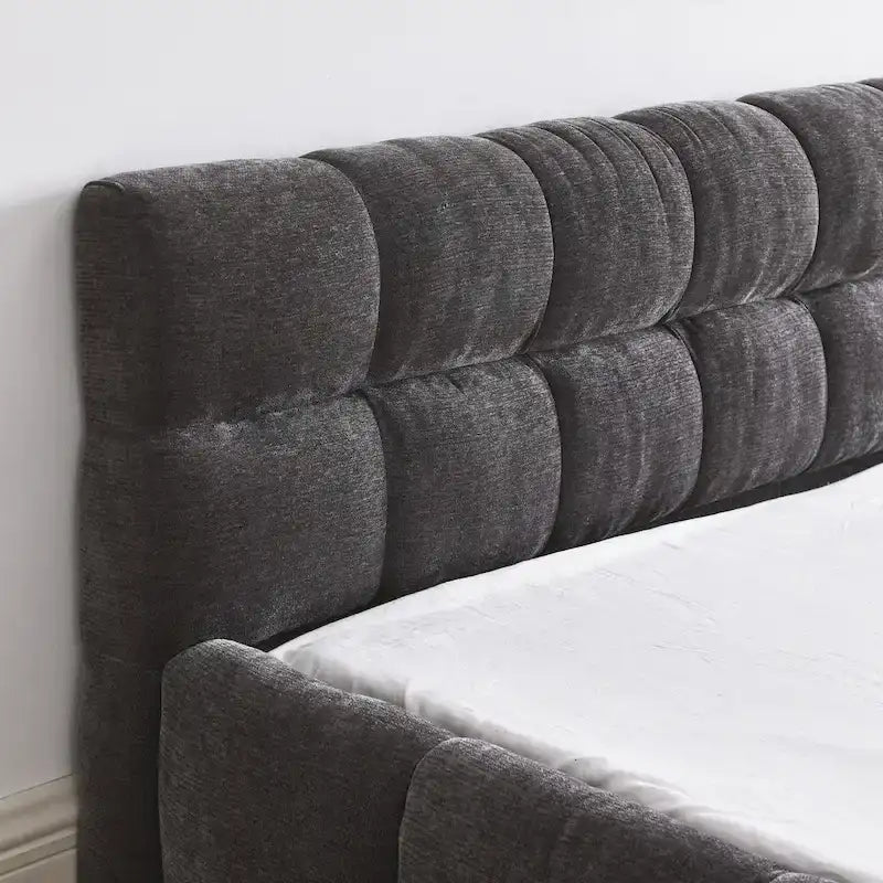 Lit plateforme rembourré en chenille avec tête de lit