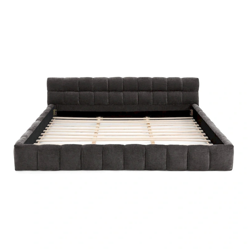 Lit plateforme rembourré en chenille avec tête de lit