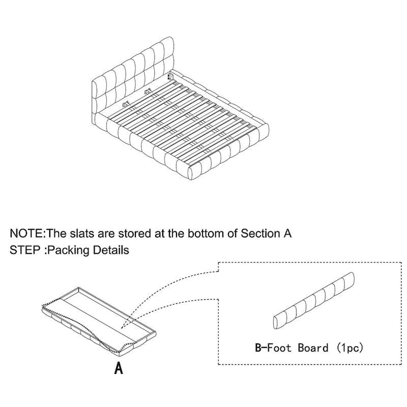 Lit plateforme rembourré en chenille avec tête de lit