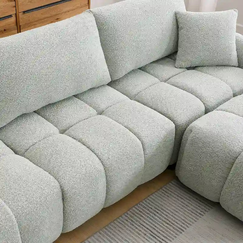 Canapé d'angle en tissu bouclé 100 cm avec pouf amovible