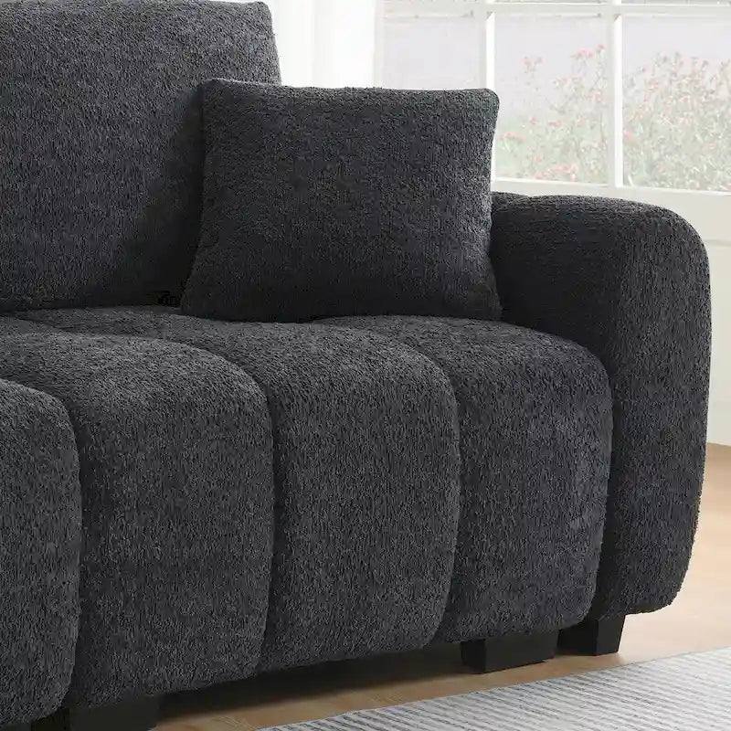 Canapé d'angle en tissu bouclé 100 cm avec pouf amovible