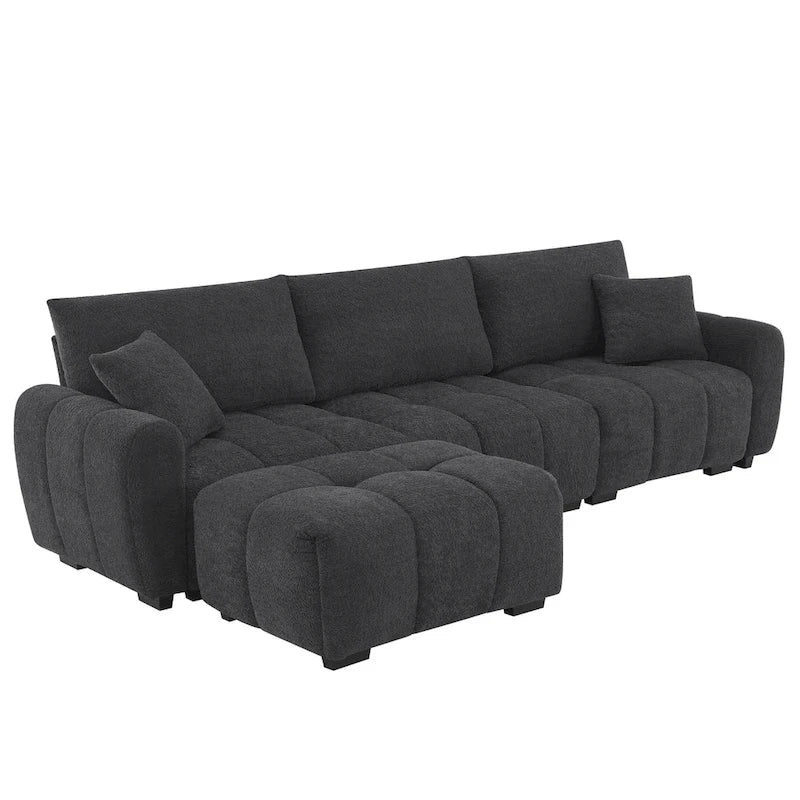 Canapé d'angle en tissu bouclé 100 cm avec pouf amovible