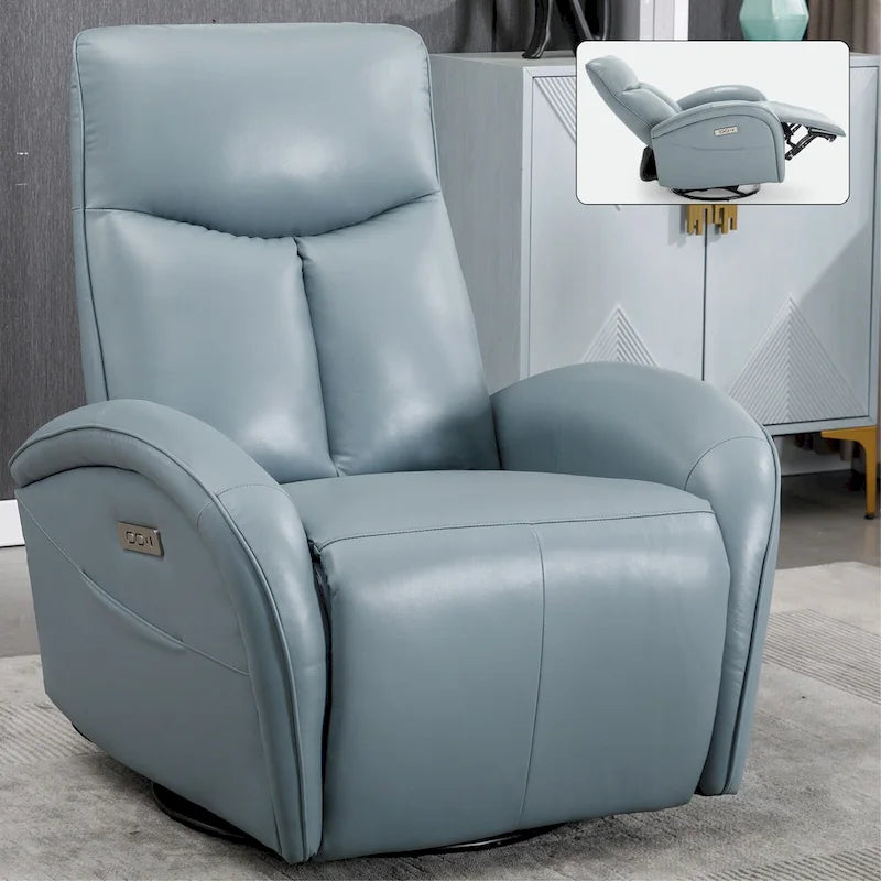 Fauteuil inclinable électrique pivotant et à bascule en cuir véritable 270 pour personnes âgées, canapé une place de salon avec soutien lombaire et accoudoirs arrondis