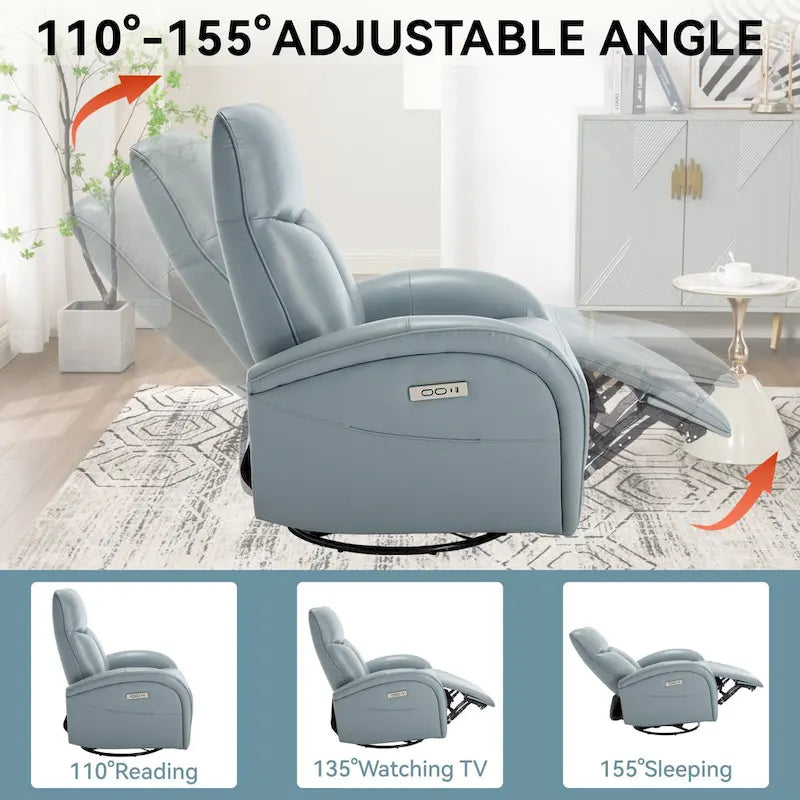Fauteuil inclinable électrique pivotant et à bascule en cuir véritable 270 pour personnes âgées, canapé une place de salon avec soutien lombaire et accoudoirs arrondis