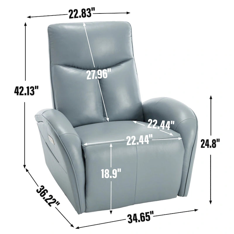 Fauteuil inclinable électrique pivotant et à bascule en cuir véritable 270 pour personnes âgées, canapé une place de salon avec soutien lombaire et accoudoirs arrondis