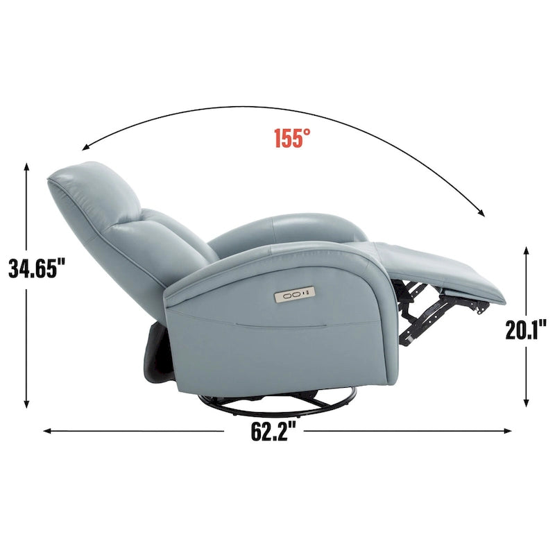 Fauteuil inclinable électrique pivotant et à bascule en cuir véritable 270 pour personnes âgées, canapé une place de salon avec soutien lombaire et accoudoirs arrondis