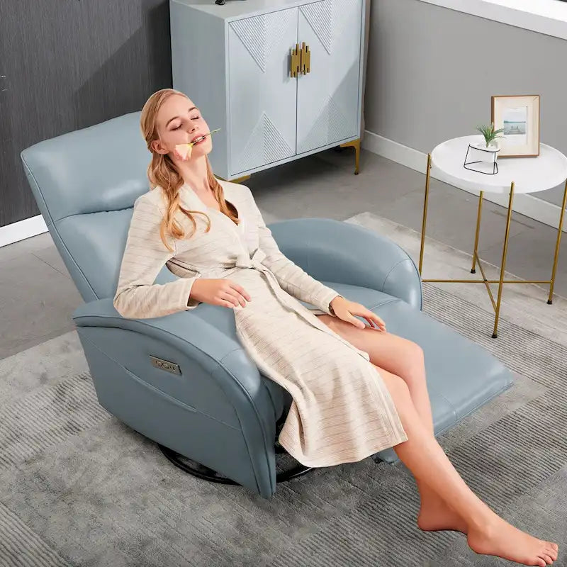 Fauteuil inclinable électrique pivotant et à bascule en cuir véritable 270 pour personnes âgées, canapé une place de salon avec soutien lombaire et accoudoirs arrondis