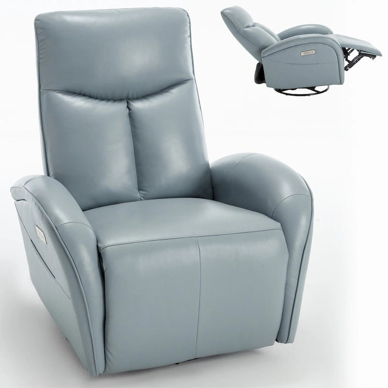 Fauteuil inclinable électrique pivotant et à bascule en cuir véritable 270 pour personnes âgées, canapé une place de salon avec soutien lombaire et accoudoirs arrondis