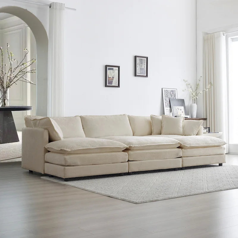 Canapé d'angle modulable réversible 6 places en forme de U avec 3 poufs