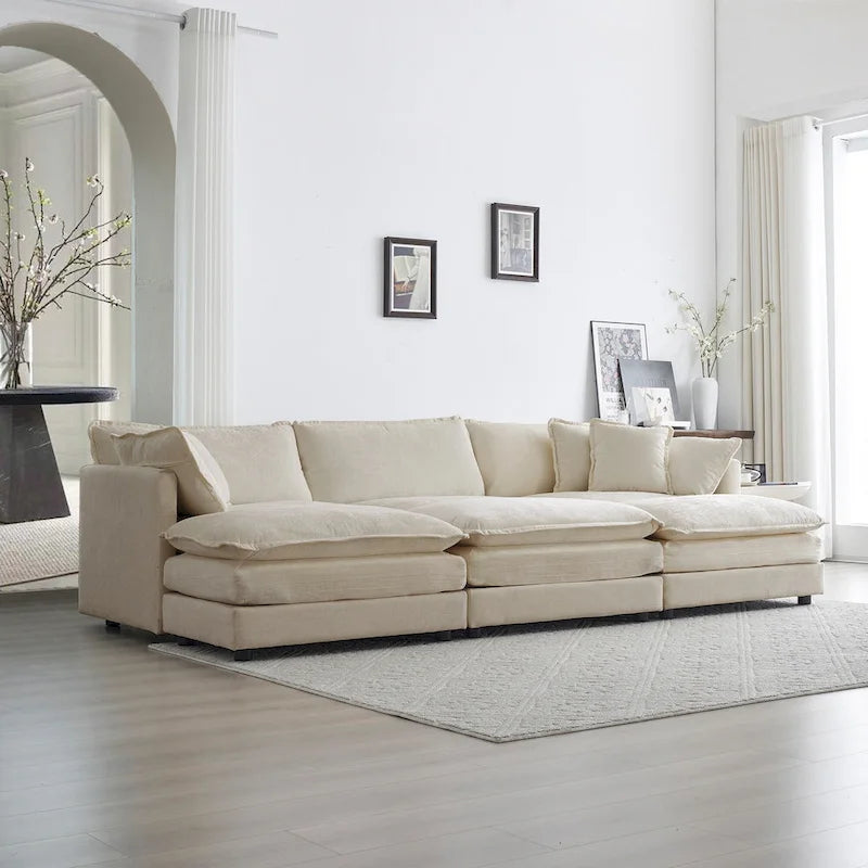 Canapé d'angle modulable réversible 6 places en forme de U avec 3 poufs