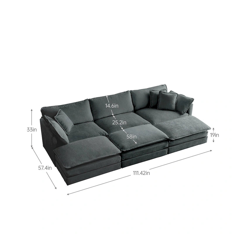 Canapé d'angle modulable réversible 6 places en forme de U avec 3 poufs