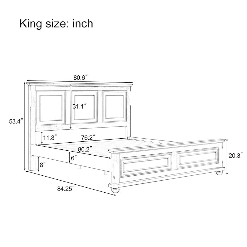 Lit plateforme traditionnel en pin blanc, format king size, avec sommier à lattes en bois pour chambre à coucher