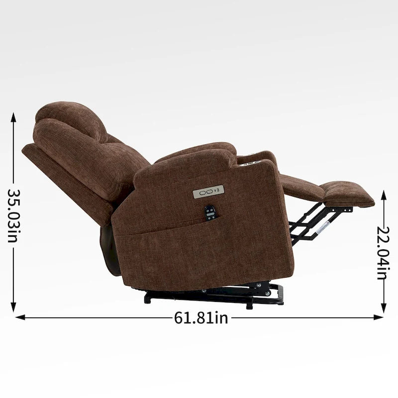 Fauteuil inclinable Blue Lift avec massage à 8 points, chauffage lombaire, deux ports USB et porte-gobelets en acier inoxydable