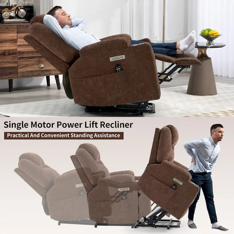 Fauteuil inclinable Blue Lift avec massage à 8 points, chauffage lombaire, deux ports USB et porte-gobelets en acier inoxydable