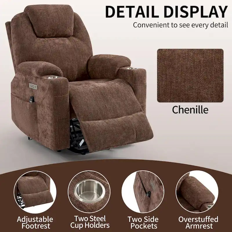 Fauteuil inclinable Blue Lift avec massage à 8 points, chauffage lombaire, deux ports USB et porte-gobelets en acier inoxydable
