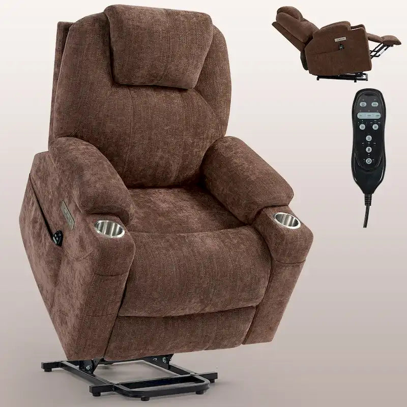 Fauteuil inclinable Blue Lift avec massage à 8 points, chauffage lombaire, deux ports USB et porte-gobelets en acier inoxydable