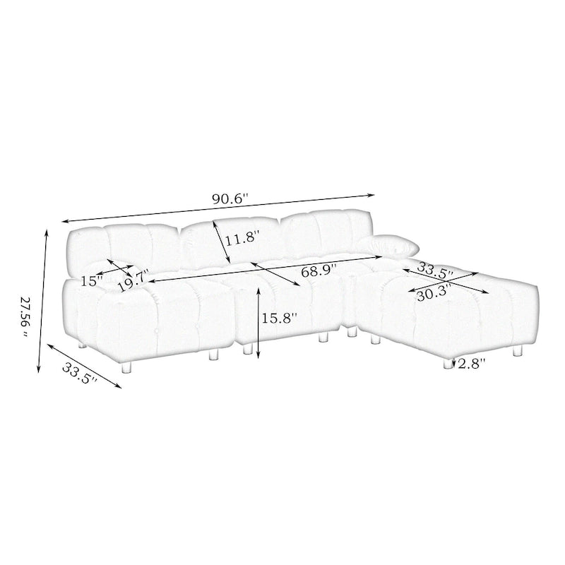Canapé 3 places pliable 90,6 avec méridienne, imperméable, antitache et résistant aux griffures de chat