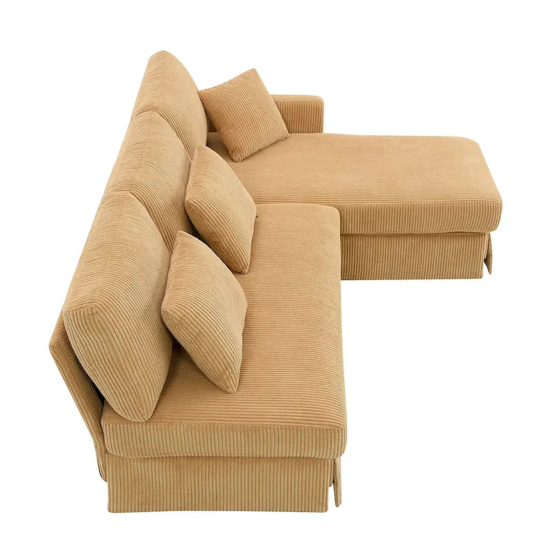 Canapé d'angle 3 places jaune 87 avec méridienne réversible et 3 coussins, design gain de place pour le salon