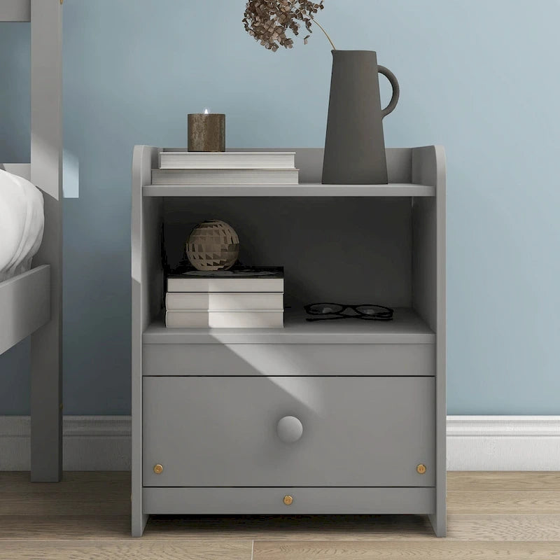 Lit plateforme en pin gris, taille standard, avec tête et pied de lit