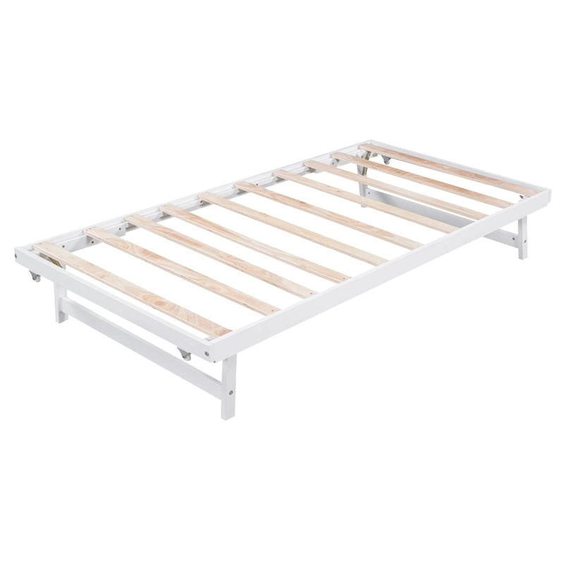 Lit plateforme moderne en pin, taille standard, avec lit gigogne réglable