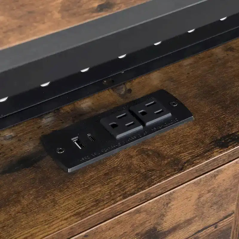 Lit King Size en métal noir et marron avec tête de lit en bois et éclairage LED