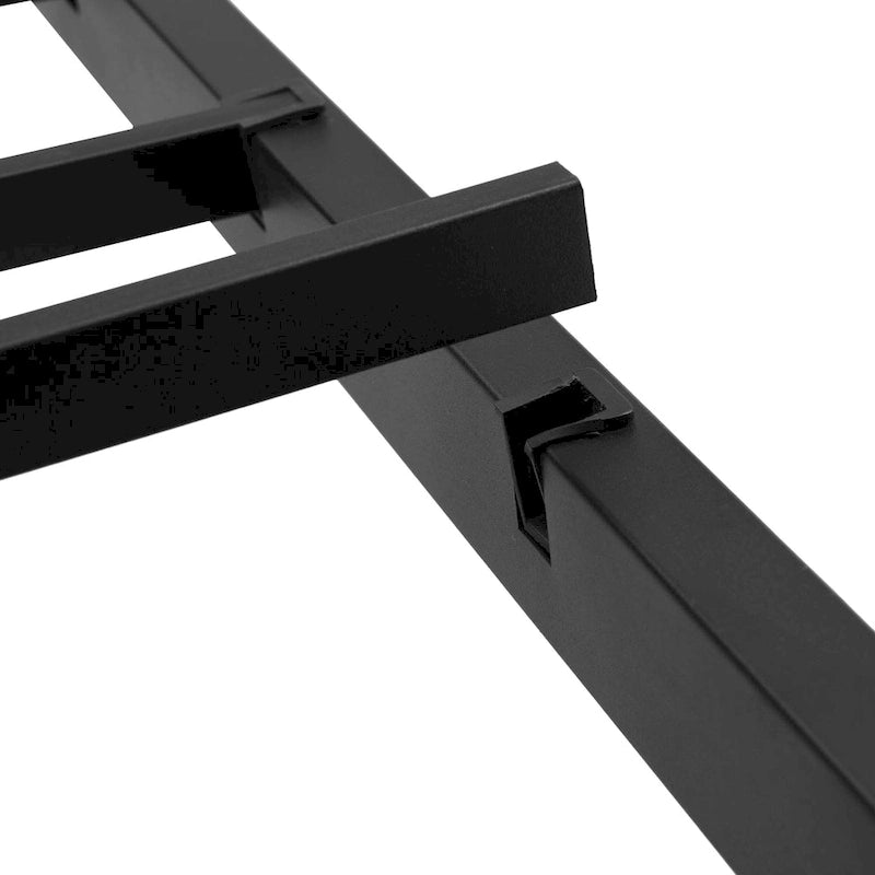 Lit King Size en métal noir et marron avec tête de lit en bois et éclairage LED