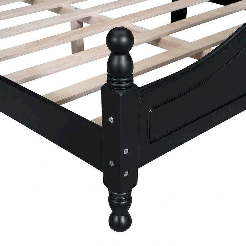 Lit plateforme rétro en pin avec tête et pied de lit